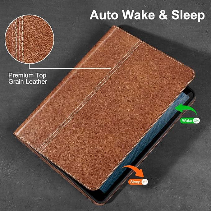 Gexmil Leather Case for iPad 10.2 Inch 9th/8th/7th Gen 2021/2020/2019Premium Cowhide Folio Cover with Auto Wake/SleepAdjustable Stand Anti FingerprintVegetable Tanned Brown