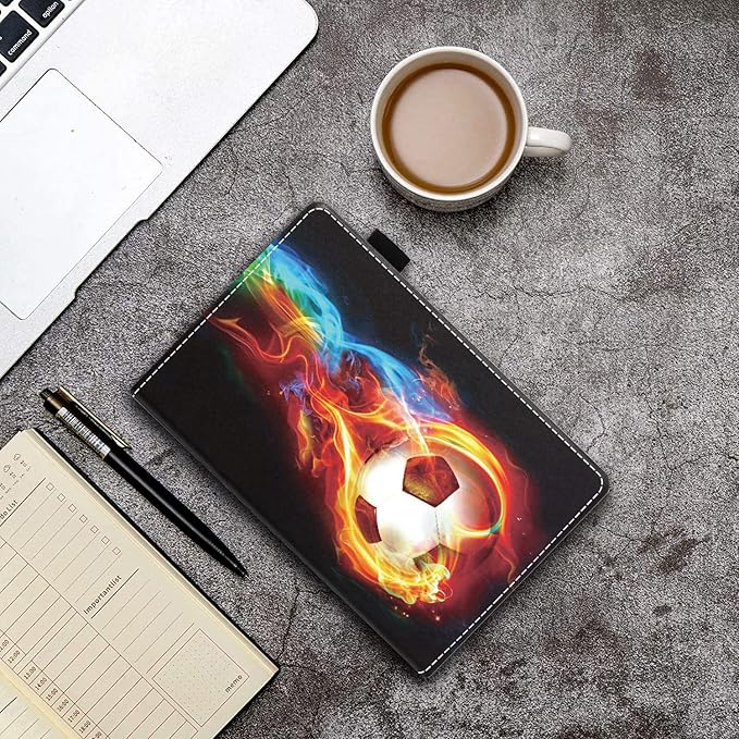 Case for Amazon Kindle Fire HD 10 &amp 10 Plus Tablet 10.1 (13th/11th Generation 2023/2021 Release) - PU Leather Folio Case with Smart Auto Wake/Sleep Flame Football