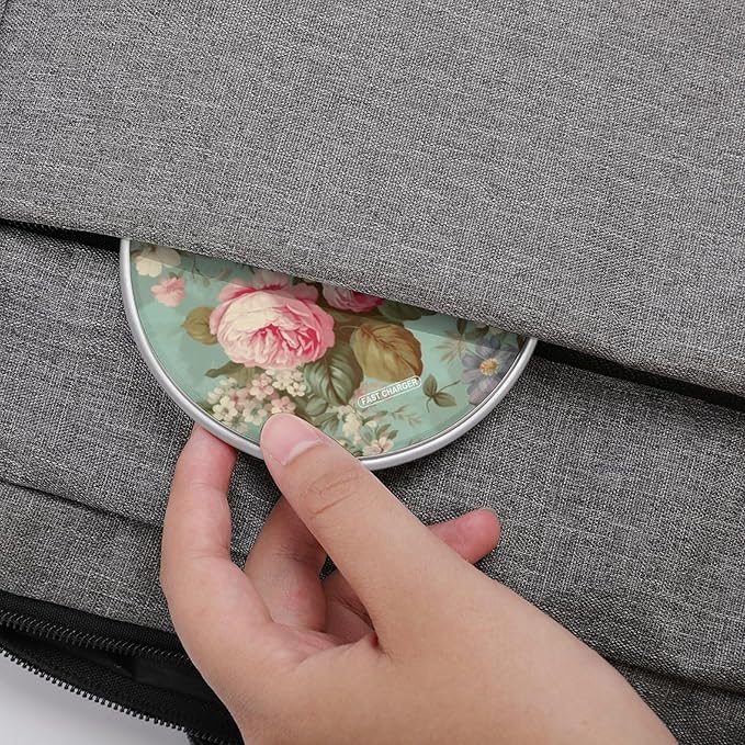 Vintage Floral Flowers Wireless Charger Fast Wireless Charging Pad with USB Cable 10W Anti-Slip Magnetic Wireless Charger Portable Slim Charger Puck Travel Charging Station