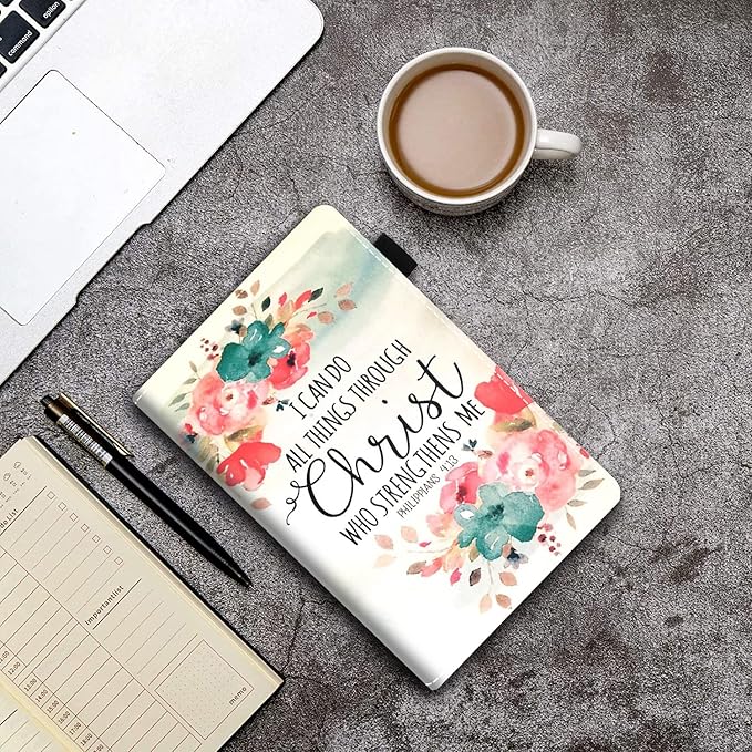 Case for Amazon Kindle Fire 7 Tablet (7 Display 9th/7th Generation 2019/2017 Release) - PU Leather Folio Case with Smart Auto Wake/Sleep Floral Quote Bible Verse Philippians 4:13