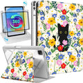 for iPad Air 13 inch Case(Air M4 2026/M3 2025/M2 2024) for iPad Pro 12.9 Case(6th/5th/4th/3rd/2nd/1st Gen) - 360 Rotating Smart Folio Cover with Pencil Holder for Women Girls Cat &amp Flowers