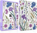 DONGKE for iPad 9th/8th/7th Generation Case 10.2 Inch (2021/2020/2019) [Auto Sleep/Wake &amp Pencil Holder] Clear Acrylic Back Trifold Stand Cover Purple Botanical Wildflower