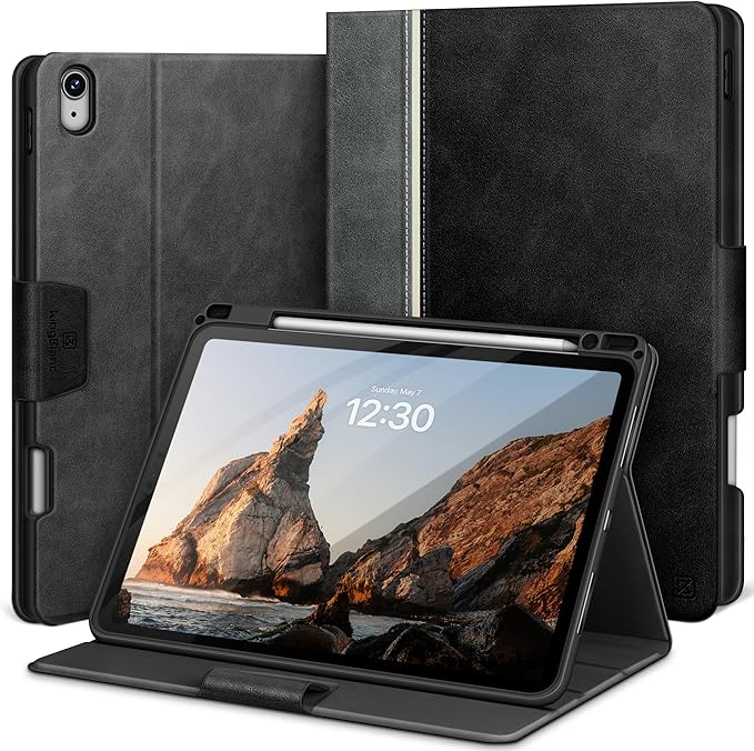 KingBlanc for iPad Air 11-inch Case M4 2026/M3 2025/M2 2024 iPad Air 5th/4th Generation (2022/2020 10.9) with Pencil Holder Vegan Leather Stand Cover Auto Sleep Wake Viewing/Typing Angle Black