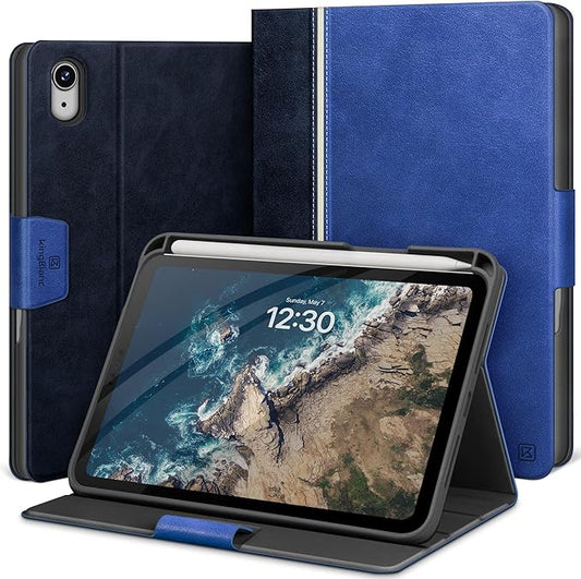 KingBlanc Case for iPad mini 7 (A17 Pro) iPad mini 7th/6th Generation (2024/2021 8.3 inch) with Pencil Holder Vegan Leather Stand Cover Auto Sleep/Wake Adjustable Viewing/Drawing Angle Blue
