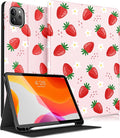 for iPad Air 11 inch (M2/M3) Case Air 5th/4th Generation 10.9 Pro 11'' Case Cute Kids Women Girls Girly Strawberry Pencil Holder Cover for iPad Air 11 2024/2025 10.9 2022 2020 Pro 11