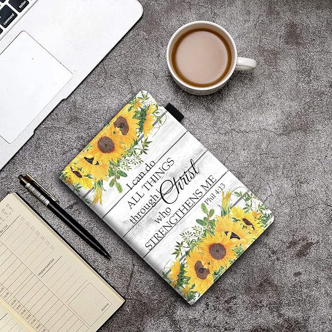 Case for Amazon Kindle Fire 7 Tablet (7 Display 9th/7th Generation 2019/2017 Release) - PU Leather Folio Case with Smart Auto Wake/Sleep Floral Christian Quotes Bible Verse Phil 4:13