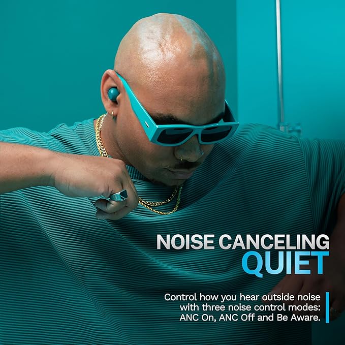 JLab Go Pop ANC True Wireless Earbuds &amp Charging Case Teal Active Noise Cancelling 10mm Drivers Dual Connect Customize Your Sound with App Be Aware Mode Compact Fit MEMS Microphone