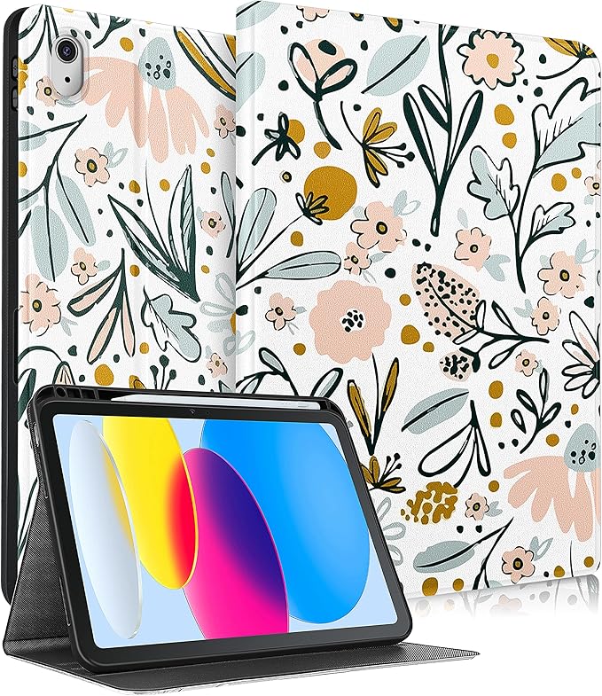 for iPad 10th Generation Case 10.9 Inch for iPad 11th(A16) 2025 Girls Cute Women Folio Cover with Pencil Holder Flowers Floral Aesthetic Design Girly Teens Unique Tablet Cases for Apple 10/11