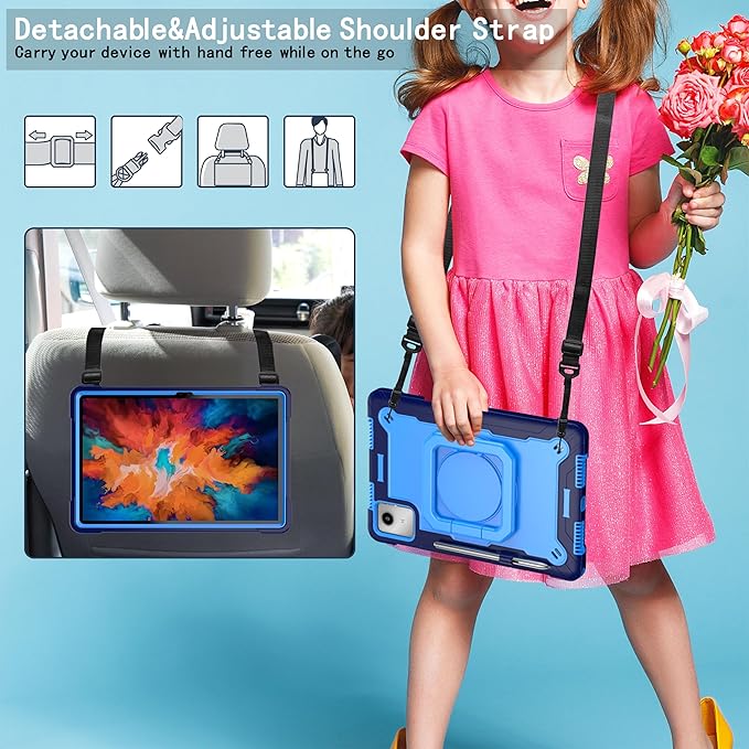Case for Lenovo Tab M11 11 inch Tablet (TB-330FU / TB-331FC) 2024 Released - Heavy Duty Impact Resistant Case Cover with Rotating Ring Stand (Navy Blue/Blue)