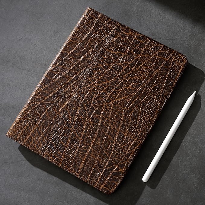 Gexmil Genuine Leather Case for iPad Pro 11 Inch (M5/M4) 2025/2024 with Pencil HolderProtective Shockproof Leather Smart Folio Cover Adjustable Stand Auto Sleep/Wake Anti-SlipBuffalo Pattern