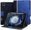 KingBlanc Case for iPad Pro 12.9 6th/5th/4th/3rd Generation 2022/2021/2020/2018 with Pencil Holder Vegan Leather Bicolor Cover Auto Sleep/Wake Support Pencil2 Charging Navy Blue × Royal Blue
