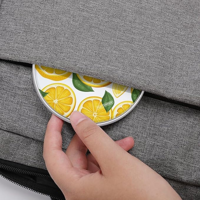 Lemon Fruit Pattern Wireless Charger Fast Wireless Charging Pad with USB Cable 10W Anti-Slip Magnetic Wireless Charger Portable Slim Charger Puck Travel Charging Station