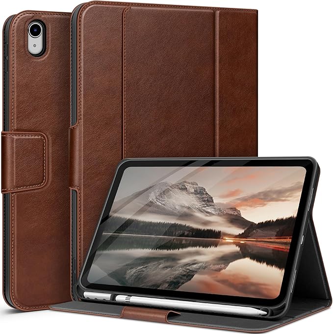 auaua Case for iPad (A16) 11th Generation 11 Inch 2025 iPad 10th Generation 10.9 Inch 2022 with Pencil Holder and Pocket Typing Angle Muti-Stand Magnetic Closure Auto Sleep/Wake (Brown)