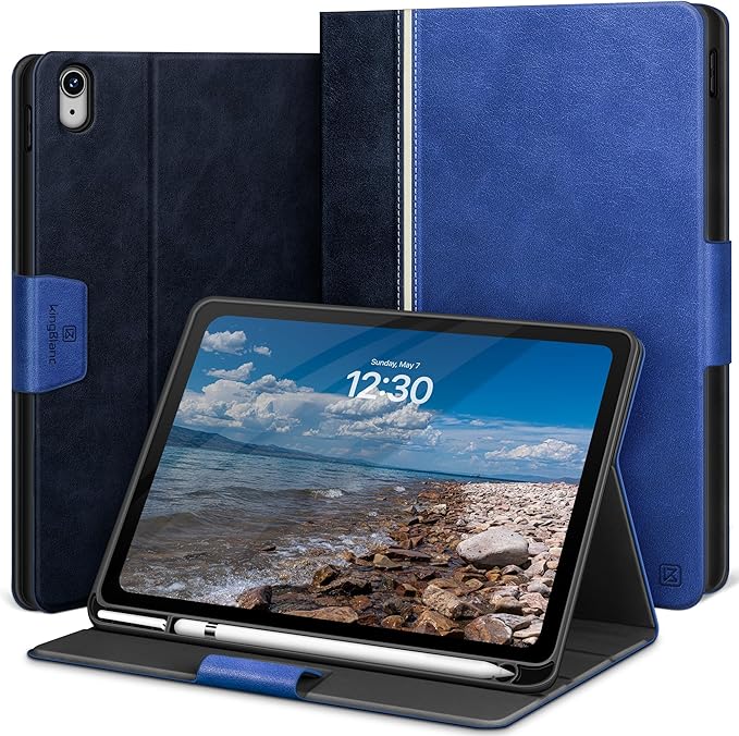 KingBlanc Case for iPad (A16) 11th Generation 11-inch 2025 iPad 10th Generation 10.9 2022 with Pencil Holder Vegan Leather Protective Stand Cover Auto Sleep Wake Multi-Angle Viewing/Typing Blue