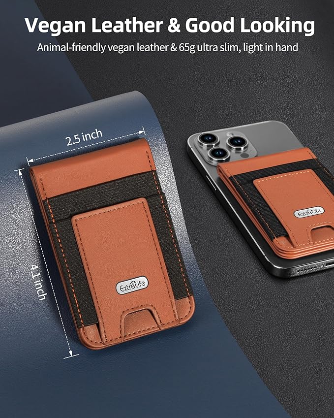 For Magsafe Wallet Stand Magnetic Wallet for iPhone 17/16/15/14/13/12 Series for iPhone Walletwith Adjustable Stand ID Window 4 Card Slots 10 Cards Holder Vegan Leather RFID Blocking Brown