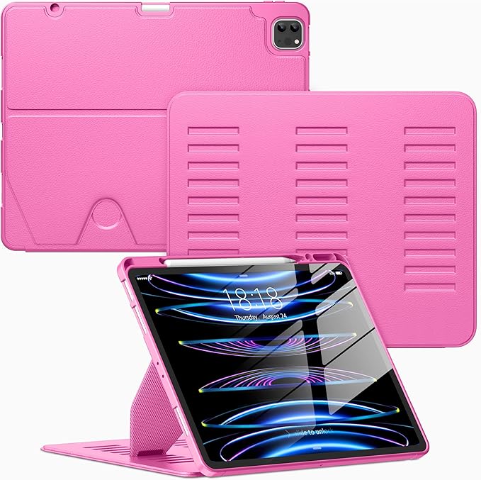 VIKESI Case for iPad Pro 12.9 6th / 5th / 4th / 3rd Generation Case 2022/2021/2020/2018Multiple Angles Magnetic Stand CoverShockproof Soft BackPencil Holderand Auto Sleep/WakeRose