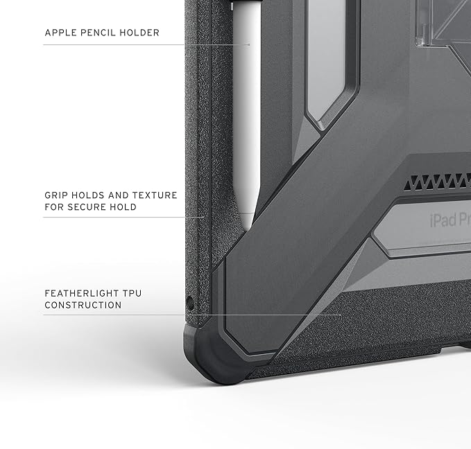 URBAN ARMOR GEAR UAG Designed for iPad Pro 13 8th/7th Gen 2024-2025 Case A3360 A3361 A3362 - Rugged Transparent Protective Cover with Kickstand and Pencil Holder Scout Plus Ash