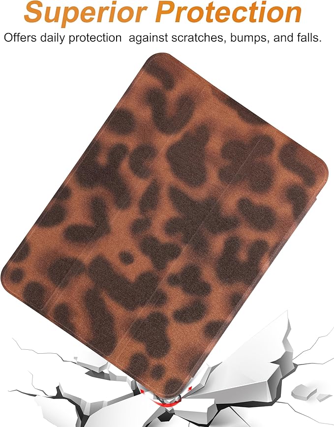 Compatible with iPad 11th (11-Inch A16 2025) iPad 10th (10.9-Inch 2022) Generation Case with Pencil Holder Tortoise Shell Aesthetic Design Soft TPU Trifold Stand Protective