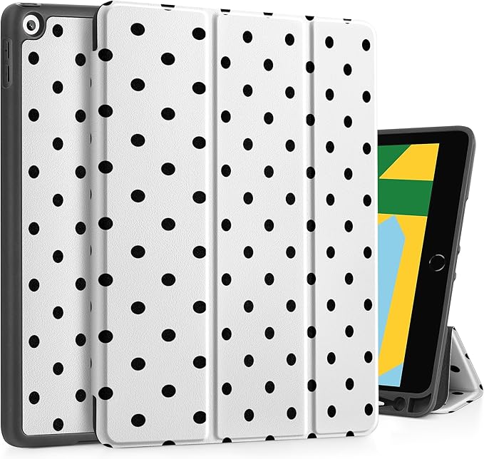 Tuiklol Case for iPad 10.2 Inch 2021 2020 2018 Release 9th / 8th / 7th Generation Built-in Pencil Holder TPU Protective Stand Back Cover Trifold Stand-Auto Wake/Sleep Spot-White