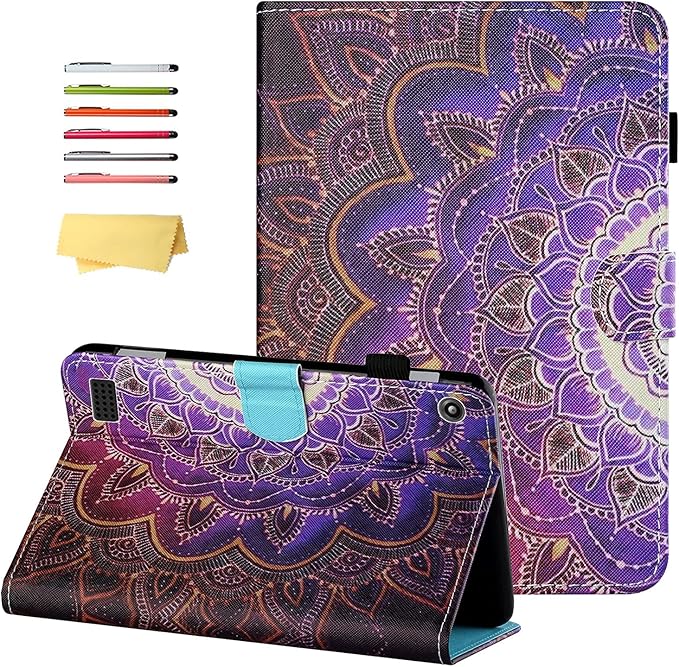 7 Kindle Fire 7 Case 9th/7th/5th Generation (2019/2017/2015 Release) with Stand Pencil Holder [Auto Wake/Sleep] Slim Smart Magnetic Folio PU Leather &amp TPU Back Cover Purple Datura Flowers