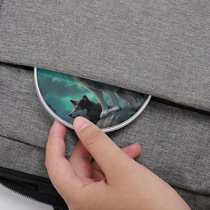 Wolf Howling Moon Northern Lights Fast Portable Charger 10W Funny Graphic Phone Charging Pad with USB Cable