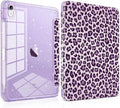 TWOLSKOO Sparkly Case for iPad Pro 11 inch (M5 2025 / M4 2024) Glitter Hard Acrylic Back with Pencil Holder Slim Trifold Stand Folio Cover Auto Sleep/Wake Purple Leopard
