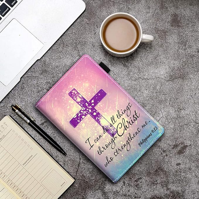 Case for All-New Amazon Fire Max 11 Tablet (13th Generation 2023 Release) 11 - Slim PU Leather Folio Smart Cover with Auto Wake/Sleep Christian Cross Quote Bible Verse Philippians 4-13