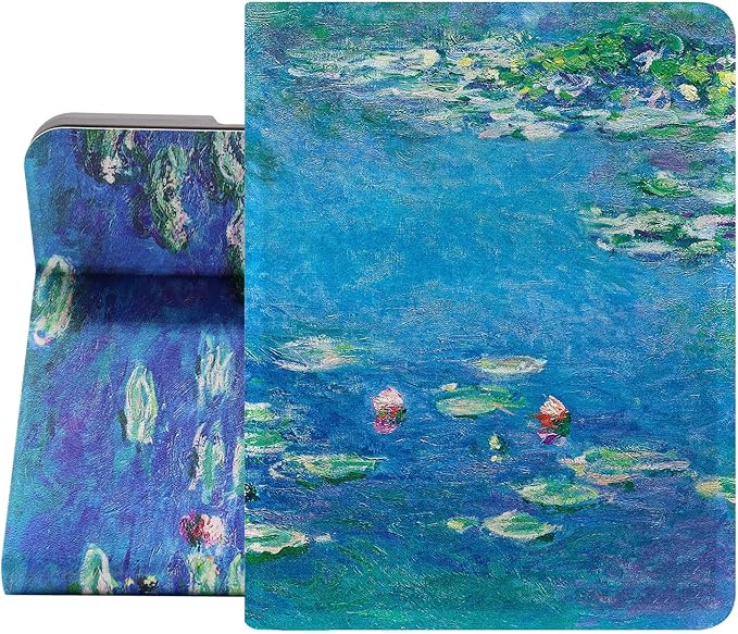 Berkin Arts for iPad Pro 11 Inches M4 (2024) Case A2836 /A2837 /A3006 Folio Case Premium Leather Cover Cloisonnism Teal Blue Flower Floral (Waterlilies by Monet)