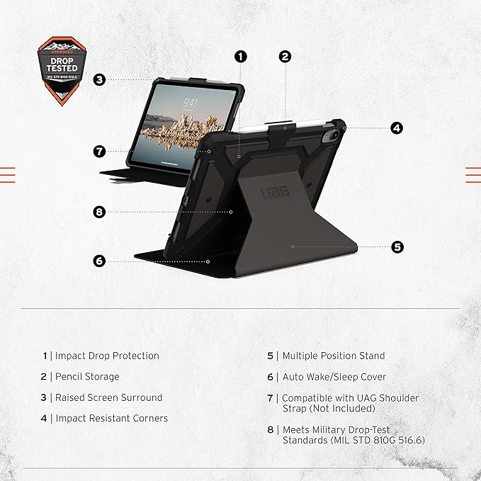 URBAN ARMOR GEAR UAG Designed for iPad 11 A16 11th Gen 2025 10.9 10th Gen 2022 Case A3354 A3355 A2696 - Rugged Protective Folio Cover w/Adjustable Stand &amp Pencil Holder Metropolis SE Black