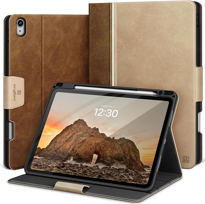 KingBlanc for iPad Air 11-inch Case M4 2026/M3 2025/M2 2024 iPad Air 5th/4th Generation (2022/2020 10.9) with Pencil Holder Vegan Leather Stand Cover Auto Sleep Wake Viewing/Typing Angle Beige