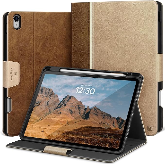 KingBlanc Case for iPad Air 13-inch M4/M3/M2 (2026/2025/2024) with Pencil Holder Vegan Leather Cover Auto Wake/Sleep Multi-Angle Stand for Viewing &amp Drawing Pencil Pro &amp USB-C Compatible