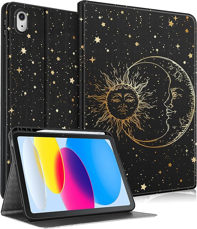 for iPad 10th Generation Case 10.9 Inch for iPad 11th(A16) 2025 Girls Cute Boys Women Folio Cover Pencil Holder Sun and Moon Aesthetic Cool Design Kawaii Teens Tablet Cases for Apple 10/11