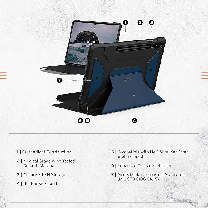 URBAN ARMOR GEAR UAG Designed for Galaxy Tab S8 Plus 12.4-inch (SM-X800 &amp SM-X806) Case Rugged Smooth Exterior Material Heavy Duty Folio Stand Metropolis SE Protective Cover Mallard