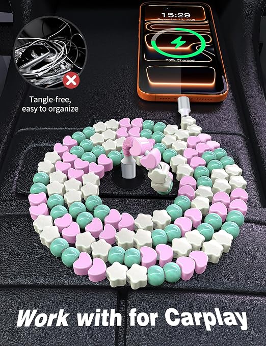 Mint-Pink Star Heart Beaded