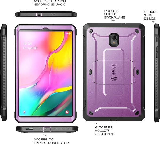 SUPCASE Unicorn Beetle Pro Series Case Designed for Samsung Galaxy Tab A 8.0 SM-T387 (2018) with Built-in Screen Protector &amp Kickstand Full-Body Rugged Hybrid Protective Case (Metallic Purple)