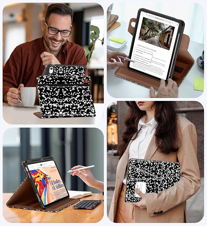DTTO for iPad A16 Case iPad 11th / 10th Generation Case (2025/2022) 360 Degree Rotating Premium Leather Folio Stand Cover with Pencil Holder New Book
