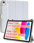 Compatible with iPad 11th (11-Inch A16 2025) iPad 10th (10.9-Inch 2022) Generation Case with Pencil Holder Cute Stripeds Aesthetic Design Soft TPU Trifold Stand Protective Blue