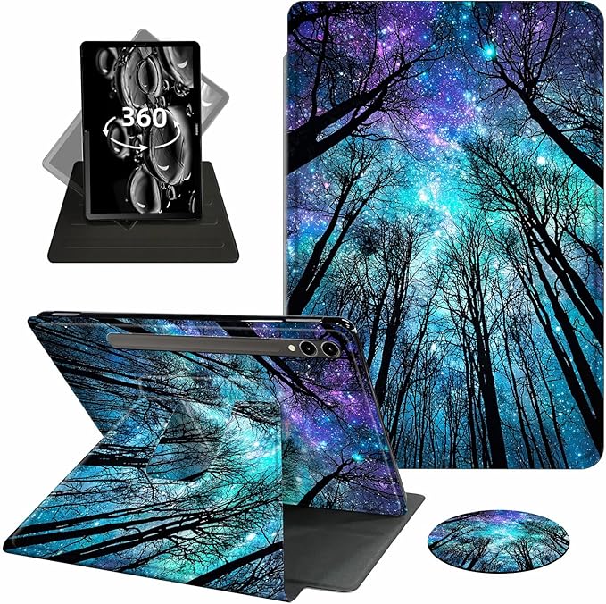 Case for Samsung Galaxy Tab S10 Plus/ S9 FE Plus/ S9 Plus 5G Tablet 12.4 Inch Case360 Degree Rotating Swivel PU Leather Stand Flip Folio Cover with Auto Wake/SleepForest Galaxy