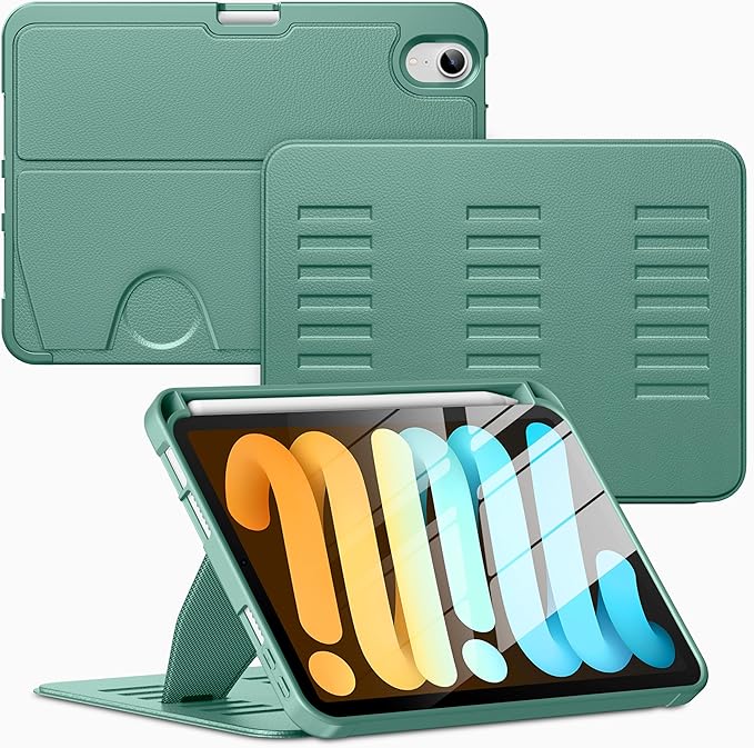 VIKESI Case for iPad iPad mini 7 (A17 Pro) and iPad mini 6Multiple Angles Magnetic Stand CoverShockproof Soft BackPencil Holderand Auto Sleep/WakeForest Green