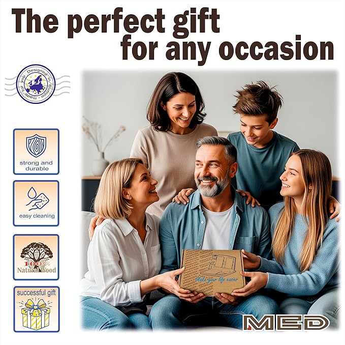 MED Wood Phone Docking Station for Men - Desk or Nightstand Organizer - Birthday Gifts for Husband Dad - Anniversary Idea from Wife - Key Holder Stand Wallet Watch &amp Essentials (Black)