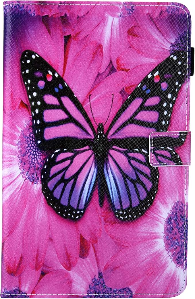 Case for Amazon Kindle Fire HD 10 Tablet 9th/7th Generation 2019 and 2017 with Stylus Holder Card Slots [Auto Sleep/Wake] Smart Stand PU Leather Magnetic Folio Cover Red Butterfly Flower