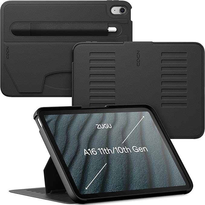 ZUGU CASE for iPad A16 11th Generation 11 Inch (2025) 10th Gen 10.9 Inch (2022) Magnetic Stand &amp Sleep/Wake Cover Model #s A3354 A3355 A3356 A2696 A2757 A2777 Stealth Black