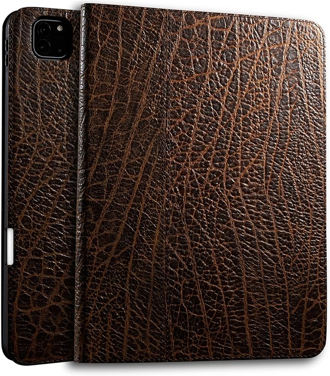 Gexmil Genuine Leather Case for iPad Pro 11 Inch (M5/M4) 2025/2024 with Pencil HolderProtective Shockproof Leather Smart Folio Cover Adjustable Stand Auto Sleep/Wake Anti-SlipBuffalo Pattern