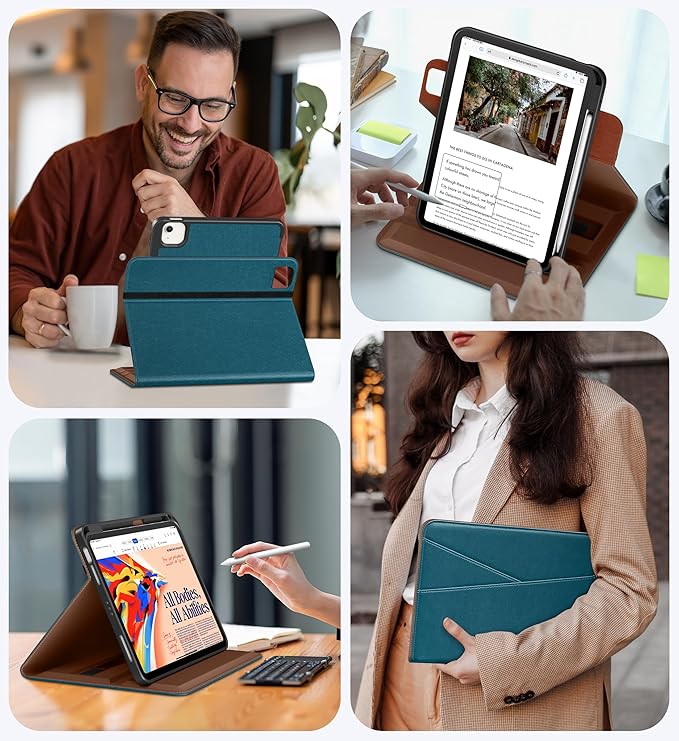 DTTO for iPad Air 11 inch Case M4 / M3 / M2 (2026/2025/2024) iPad Air 5th / 4th Gen (2022/2020) 360 Degree Rotating Premium Leather Folio Stand Cover with Pencil Holder Light Blue