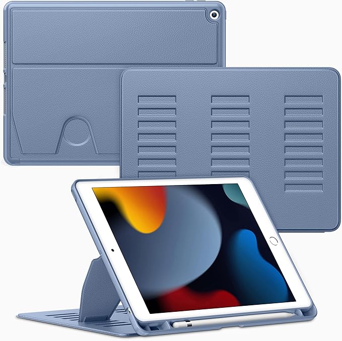 VIKESI Case for iPad 9th / 8th / 7th Generation 10.2 inch (2021/2020/2019 Released)Multiple Angles Magnetic Stand CoverShockproof BackPencil Holderand Auto Sleep/WakeMist Blue