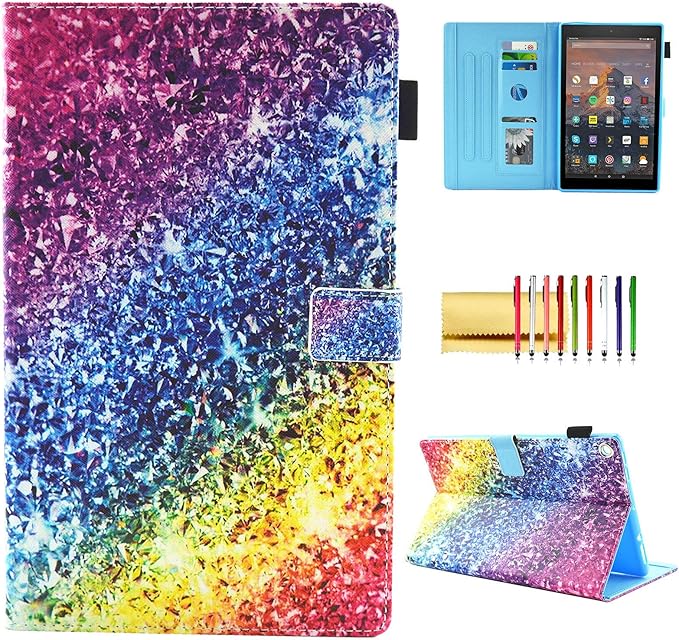 Case for Fire HD 8 (8th/7th/6th Generation 2018/2017/2016) Techcircle Multi-Angle View Stand Cute Pattern Slim Folding Leather Protective Cover with Card Slots Smart Sleep/Wake Colorful Diamond
