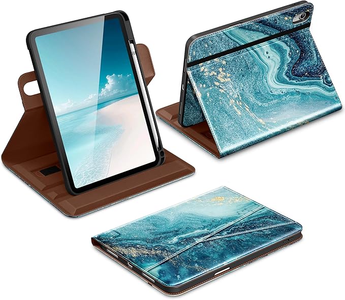 DTTO for iPad A16 Case iPad 11th / 10th Generation Case (2025/2022) 360 Degree Rotating Premium Leather Folio Stand Cover with Pencil Holder Sandy Wave