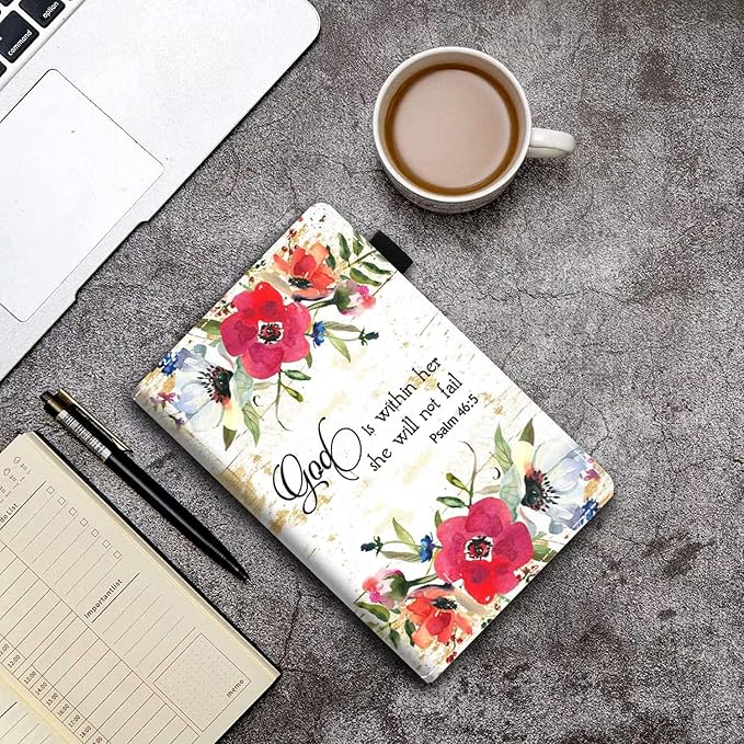 Case for Amazon Kindle Fire HD 10 &amp 10 Plus Tablet 10.1 (13th/11th Generation 2023/2021 Release) - PU Leather Folio Case with Smart Auto Wake/Sleep Floral Quote Bible Verse Psalm 46:5