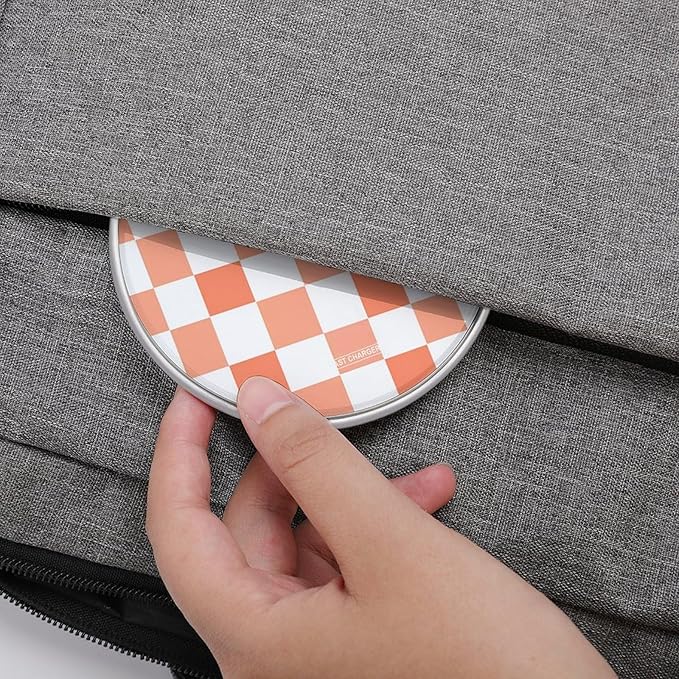 Peach White Checkered Plaid Pattern Phone Charger Magnetic Charging Pad Anti-Slip with USB Cable