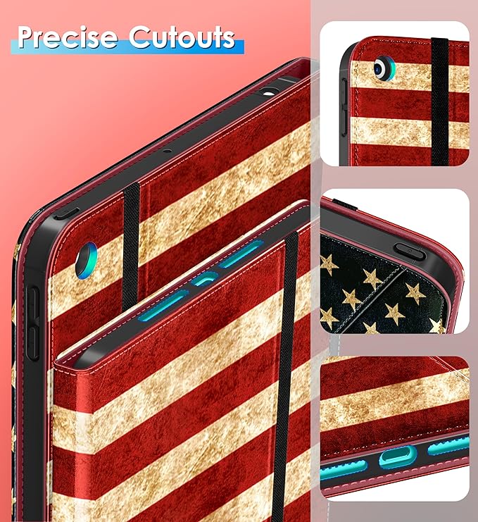 DTTO Rotating Case for iPad 9th/8th/7th Generation 10.2 Inch 2021/2020/2019 360 Degree Swiveling Premium Leather Folio Stand Cover with Pencil Holder - Auto Wake/Sleep and Hand Strap US Flag